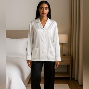 Sleeper Pajama Top Button Up Sleep Shirt Top Sleepwear White Size Medium